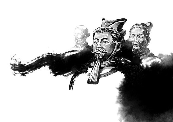 PSD 일러스트 캘리그라피 붓터치 수묵화 사람없음 동상 중국 문화재 무덤 동양화 번짐 중국전통 병마용갱 국내일러스트 전통 아시아 미술 조형물 기념물 파일형식 효과