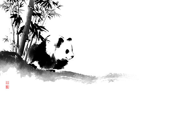 PSD 한마리 일러스트 캘리그라피 붓터치 수묵화 사람없음 중국 판다 대나무 동양화 번짐 국내일러스트 나무 1 아시아 곰 미술 파일형식 효과