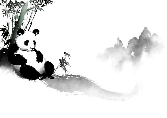PSD 한마리 일러스트 캘리그라피 붓터치 산 수묵화 사람없음 중국 판다 대나무 동양화 번짐 국내일러스트 나무 1 아시아 곰 미술 파일형식 효과