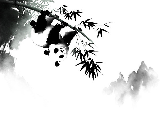 PSD 한마리 일러스트 캘리그라피 붓터치 산 수묵화 사람없음 중국 판다 대나무 동양화 번짐 국내일러스트 나무 1 아시아 곰 미술 파일형식 효과