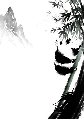 PSD 한마리 일러스트 캘리그라피 붓터치 산 수묵화 사람없음 중국 판다 대나무 동양화 번짐 국내일러스트 나무 1 아시아 곰 미술 파일형식 효과