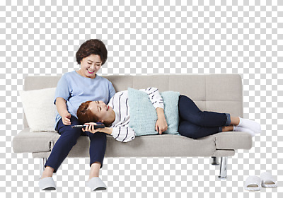 전신 편집이미지 응시 여자 딸 중년 50대 쿠션 가족 안기 모녀 엄마 휴식 슬리퍼 미소 들기 누끼 사람 앉기 20대 성인 두명 앞모습 옆모습 소파 눕기 마주보기 다정 한국인 리모컨 즐거움 PNG 무릎베개 여자만 편집소스 시선 감정 뷰포인트 신발 컨셉 의자 관계 모션 표정 동양인 청년 파일형식