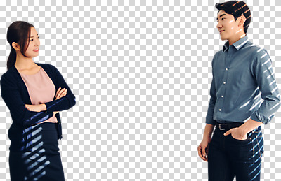 편집이미지 응시 여자 남자 서기 미소 누끼 정장 상반신 20대 성인 두명 옆모습 캐주얼 비즈니스라이프 마주보기 팔짱 한국인 직장인 비즈니스맨 비즈니스우먼 동료 신입사원 PNG 성인만 편집소스 직업 라이프스타일 시선 옷 뷰포인트 비즈니스 관계 모션 표정 사람 동양인 청년 파일형식
