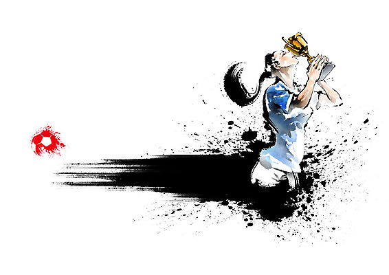 PSD 여자 일러스트 캘리그라피 축구공 붓터치 축구선수 한명 성인 축구 우승 트로피 번짐 성인여자한명만 국내일러스트 1 공 축구용품 운동선수 사람 구기 최고 상_우승 여자한명만 성인여자만 파일형식 효과