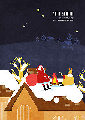 PSD 나무 남자 별 크리스마스 겨울 일러스트 지붕 함께함 굴뚝 한명 사람 산타클로스 루돌프 눈 야간 모닥불 언덕 즐거움 보따리 국내일러스트 자연요소 식물 1 계절 기념일 감정 컨셉 불 날씨 사슴 파일형식