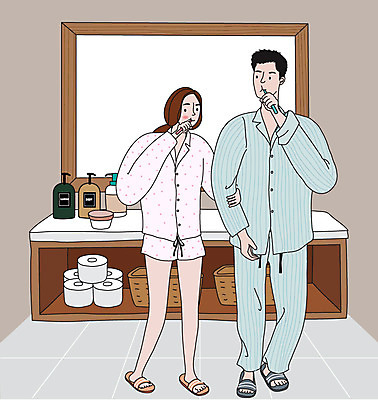 라이프스타일 부부 커플 여자 남자 행복 결혼 일러스트 신혼부부 사랑 사람 성인 두명 일상 생활 양치 세수 부부라이프 성인만 딩크족 국내일러스트 AI파일 감정 관계 이벤트 라이프 청결 신혼 파일형식 벡터