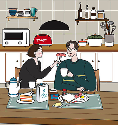 라이프스타일 부부 커플 여자 남자 행복 음식 결혼 일러스트 신혼부부 사랑 사람 성인 두명 일상 생활 주방 식사 부부라이프 성인만 딩크족 국내일러스트 AI파일 감정 관계 이벤트 라이프 신혼 파일형식 벡터
