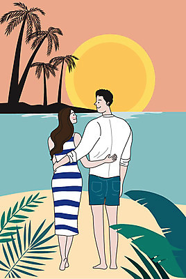 라이프스타일 부부 커플 여자 남자 행복 바다 여행 결혼 일러스트 신혼부부 사랑 사람 성인 해변 두명 생활 마주보기 산책 신혼여행 부부라이프 성인만 딩크족 국내일러스트 AI파일 감정 관계 모션 휴식 이벤트 신혼 파일형식 벡터