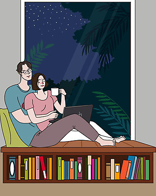 라이프스타일 부부 커플 여자 남자 행복 커피 결혼 일러스트 신혼부부 휴식 사랑 사람 성인 두명 일상 생활 노트북 창가 백허그 부부라이프 성인만 딩크족 국내일러스트 AI파일 감정 음료 컨셉 창문 관계 포옹 이벤트 라이프 전자제품 신혼 파일형식 벡터