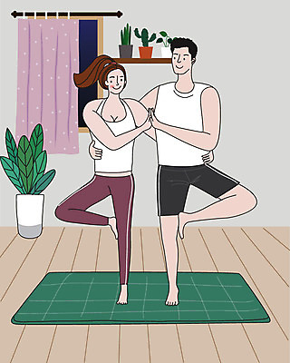 라이프스타일 부부 커플 여자 남자 행복 결혼 일러스트 요가 신혼부부 사랑 사람 성인 두명 일상 생활 운동 부부라이프 성인만 커플요가 홈트레이닝 딩크족 오하운 국내일러스트 AI파일 웰빙 감정 관계 건강 이벤트 라이프 신혼 신조어 파일형식 벡터