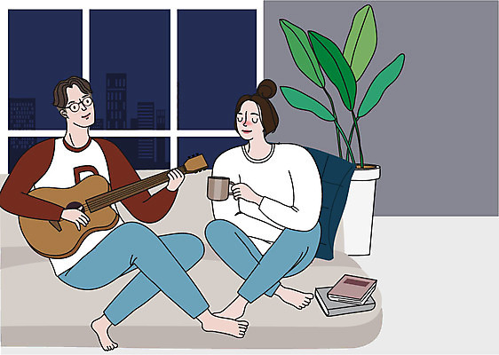 라이프스타일 부부 커플 여자 남자 행복 커피 결혼 일러스트 신혼부부 휴식 사랑 사람 성인 취미 두명 일상 생활 기타 부부라이프 성인만 딩크족 국내일러스트 AI파일 감정 음료 컨셉 관계 현악기 이벤트 라이프 신혼 파일형식 벡터