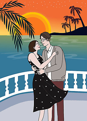 라이프스타일 부부 커플 여자 남자 행복 여행 결혼 일러스트 신혼부부 사랑 사람 성인 두명 생활 일몰 춤 부부라이프 성인만 딩크족 국내일러스트 AI파일 감정 관계 문화예술 이벤트 노을 신혼 파일형식 벡터