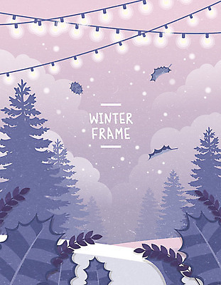 나무 잎 겨울 일러스트 전등 프레임 풍경 사람없음 프레임일러스트 겨울풍경 국내일러스트 AI파일 식물 계절 조명 파일형식 벡터