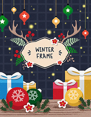 크리스마스 겨울 일러스트 프레임 선물 사람없음 선물상자 컬러풀 장식볼 사슴뿔 프레임일러스트 오너먼트 국내일러스트 AI파일 계절 기념일 컬러 크리스마스장식 뿔 장식 상자 파일형식 벡터