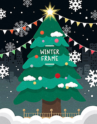 별 겨울 일러스트 프레임 빌딩 사람없음 컬러풀 크리스마스트리 도시 눈송이 가랜드 프레임일러스트 국내일러스트 AI파일 자연요소 계절 컬러 크리스마스 눈_날씨 건물 파티용품 파일형식 벡터