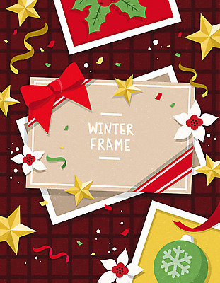 꽃 별 리본 겨울 일러스트 사각프레임 프레임 사람없음 컬러풀 엽서 프레임일러스트 국내일러스트 AI파일 카드프레임 자연요소 식물 계절 컬러 사각형 편지 파일형식 벡터