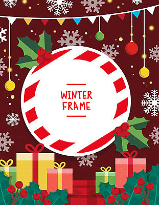 열매 잎 겨울 일러스트 프레임 선물 사람없음 선물상자 컬러풀 눈송이 오브젝트 원형프레임 가랜드 프레임일러스트 국내일러스트 AI파일 식물 계절 컬러 눈_날씨 상자 원형 파티용품 파일형식 벡터
