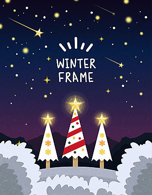 별 겨울 일러스트 밤하늘 프레임 풍경 사람없음 컬러풀 크리스마스트리 눈 유성 프레임일러스트 겨울풍경 국내일러스트 AI파일 자연요소 계절 컬러 크리스마스 하늘 날씨 야간 파일형식 벡터