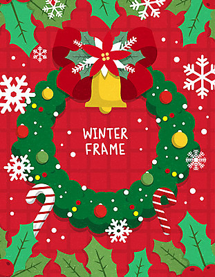 잎 겨울 일러스트 프레임 막대사탕 사람없음 컬러풀 장식볼 종 등불 눈송이 원형프레임 프레임일러스트 크리스마스리스 국내일러스트 AI파일 식물 계절 컬러 조명 눈_날씨 사탕 장식 화환 원형 파일형식 벡터