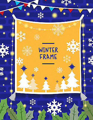 포스터 잎 겨울 일러스트 전등 사각프레임 프레임 사람없음 컬러풀 눈송이 오브젝트 침엽수 가랜드 프레임일러스트 국내일러스트 AI파일 나무 식물 계절 컬러 조명 눈_날씨 사각형 파티용품 파일형식 벡터