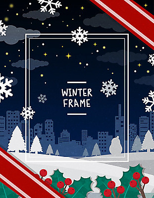 열매 잎 겨울 일러스트 사각프레임 프레임 풍경 사람없음 컬러풀 도시 눈송이 프레임일러스트 겨울풍경 국내일러스트 AI파일 식물 계절 컬러 눈_날씨 사각형 파일형식 벡터