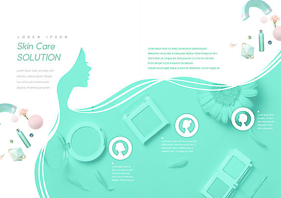 PSD 템플릿 표지디자인 북디자인 출판디자인 꽃 실루엣 내지 리플렛 북커버 팜플렛 사람없음 뷰티 화장품 스킨케어 아이섀도 민트색 이미지템플릿 식물 컬러 촬영기법 파일형식