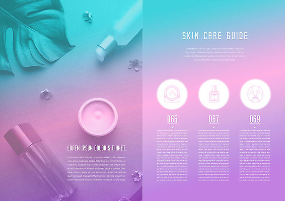 PSD 템플릿 표지디자인 북디자인 출판디자인 꽃 내지 리플렛 잎 북커버 나뭇잎 팜플렛 사람없음 뷰티 보라색 화장품 피부관리 스킨케어 그라데이션 이미지템플릿 식물 컬러 파일형식