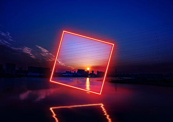 PSD 편집이미지 백그라운드 야경 사람없음 빛 판타지 태양 일출 사각형 주황색 일몰 네온 카피스페이스 네온아트 이미지편집 자연요소 도형 컬러 상상 노을 공백 야간 파일형식 풍경_경치