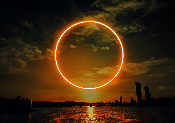 PSD 구름 편집이미지 백그라운드 야경 하늘 사람없음 빛 판타지 도시 원형 한강 네온 카피스페이스 네온아트 이미지편집 자연요소 도형 상상 서울 공백 야간 랜드마크 파일형식 풍경_경치