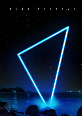 PSD 편집이미지 백그라운드 야경 밤하늘 사람없음 파란색 빛 판타지 돌_바위 삼각형 네온 카피스페이스 네온아트 이미지편집 도형 컬러 상상 하늘 공백 야간 파일형식 풍경_경치