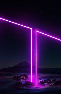 PSD 편집이미지 바다 분홍색 백그라운드 야경 하늘 산 사람없음 빛 판타지 돌_바위 네온 카피스페이스 네온아트 이미지편집 컬러 상상 공백 야간 파일형식 풍경_경치