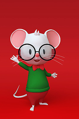PSD 편집 편집이미지 캐릭터 한마리 안경 새해 3D캐릭터 사람없음 빨간색 3D 귀여움 쥐띠 쥐 디지털합성 손인사 쥐캐릭터 흰쥐 2020년 경자년 편집3D 1 잡화 컬러 동물캐릭터 컨셉 십이지신 인사 설치류 연도 파일형식