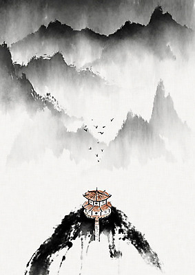 PSD 여러마리 일러스트 캘리그라피 조류 붓터치 산 수묵화 풍경 사람없음 동양화 한지 정자 번짐 화선지 국내일러스트 동물 건축물 종이 다수 미술 파일형식 효과