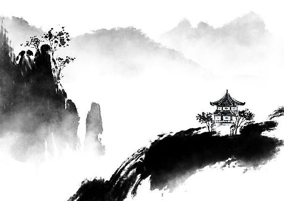 PSD 여러마리 일러스트 캘리그라피 조류 붓터치 산 수묵화 풍경 사람없음 동양화 한지 정자 번짐 화선지 국내일러스트 동물 건축물 종이 다수 미술 파일형식 효과