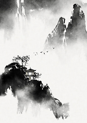 PSD 여러마리 일러스트 캘리그라피 조류 붓터치 산 수묵화 풍경 사람없음 폭포 동양화 한지 정자 번짐 화선지 국내일러스트 동물 건축물 종이 다수 자연 미술 파일형식 효과