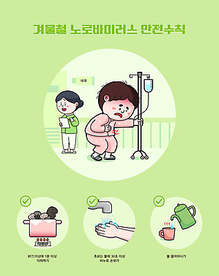 여자 남자 겨울 일러스트 병원 안전 사람 성인 두명 초록색 고통 환자 간호사 질병 안전수칙 구토 발열 복통 설사 입원 매뉴얼 성인만 노로바이러스 국내일러스트 AI파일 계절 감정 컬러 의학 의료진 바이러스 변 증상 파일형식 벡터