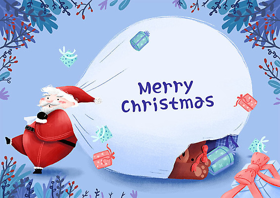 PSD 남자 크리스마스 일러스트 선물 한명 웃음 들기 사람 파란색 선물상자 산타클로스 귀여움 보따리 크리스마스이브 노인남자한명만 국내일러스트 1 기념일 컬러 컨셉 모션 표정 상자 남자한명만 노인남자만 파일형식