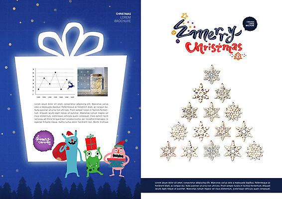 PSD 템플릿 표지디자인 북디자인 출판디자인 내지 리플렛 크리스마스 겨울 북커버 팜플렛 사람없음 파란색 선물상자 눈송이 몬스터 이미지템플릿 계절 기념일 컬러 눈_날씨 선물 상자 파일형식