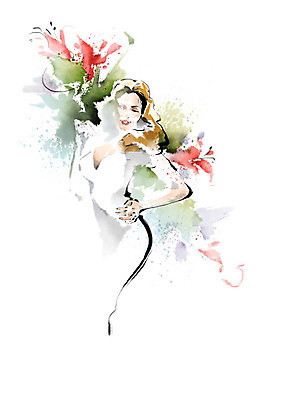 PSD 여자 패션 꽃 잎 일러스트 캘리그라피 붓터치 한명 사람 뷰티 번짐 여자한명만 국내일러스트 식물 1 여자만 파일형식 효과