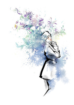 PSD 모자 여자 패션 꽃 잎 일러스트 캘리그라피 붓터치 한명 사람 뷰티 번짐 여자한명만 국내일러스트 식물 1 잡화 여자만 파일형식 효과