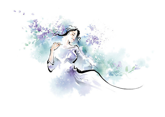 PSD 여자 패션 꽃 잎 일러스트 캘리그라피 붓터치 한명 사람 뷰티 번짐 여자한명만 국내일러스트 식물 1 여자만 파일형식 효과