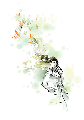 PSD 여자 패션 꽃 잎 일러스트 캘리그라피 붓터치 한명 사람 뷰티 번짐 여자한명만 국내일러스트 식물 1 여자만 파일형식 효과