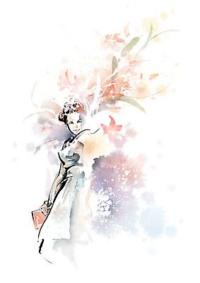 PSD 여자 패션 꽃 잎 가방 일러스트 캘리그라피 붓터치 한명 사람 뷰티 핸드백 번짐 여자한명만 국내일러스트 식물 1 잡화 여자만 파일형식 효과