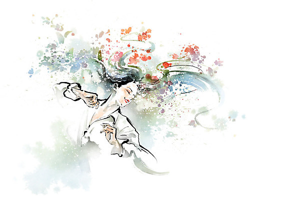 PSD 여자 패션 꽃 잎 일러스트 캘리그라피 붓터치 한명 사람 뷰티 번짐 여자한명만 국내일러스트 식물 1 여자만 파일형식 효과