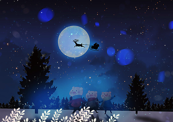 PSD 크리스마스 겨울 일러스트 따뜻함 세마리 초원 사람없음 산타클로스 루돌프 달 돼지 야간 돼지캐릭터 아기돼지 국내일러스트 자연요소 계절 기념일 새끼 동물캐릭터 포유류 사슴 3 파일형식