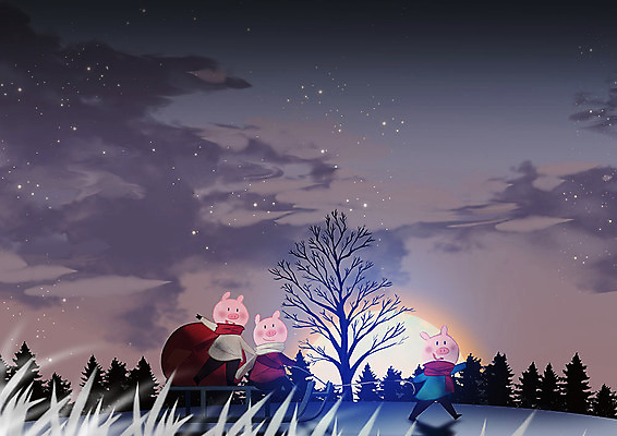 PSD 나무 크리스마스 겨울 일러스트 따뜻함 세마리 선물 초원 사람없음 돼지 썰매 돼지캐릭터 썰매타기 아기돼지 국내일러스트 식물 계절 기념일 새끼 동물캐릭터 포유류 3 전통놀이 파일형식