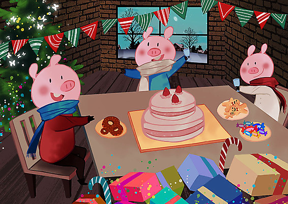 PSD 크리스마스 겨울 일러스트 창문 따뜻함 사탕 세마리 사람없음 장식 선물상자 크리스마스트리 파티 과자 케이크 돼지 도넛 건배 돼지캐릭터 가랜드 아기돼지 국내일러스트 계절 기념일 새끼 동물캐릭터 포유류 디저트 3 선물 이벤트 상자 파티용품 파일형식