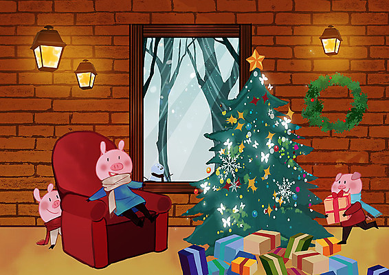PSD 크리스마스 겨울 거실 의자 일러스트 창문 전등 따뜻함 세마리 선물 사람없음 소파 크리스마스트리 돼지 준비 돼지캐릭터 아기돼지 국내일러스트 계절 기념일 새끼 동물캐릭터 가구 포유류 조명 3 파일형식