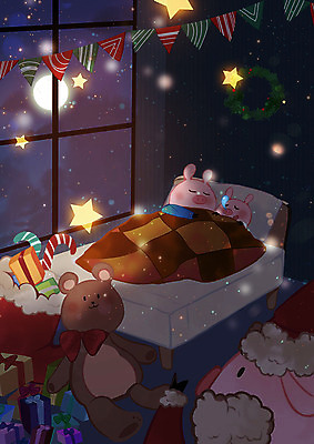 PSD 크리스마스 겨울 일러스트 양말 따뜻함 세마리 선물 사람없음 산타클로스 곰인형 이불 침대 돼지 돼지캐릭터 아기돼지 크리스마스리스 국내일러스트 계절 기념일 새끼 인형 동물캐릭터 가구 포유류 침구 3 화환 파일형식