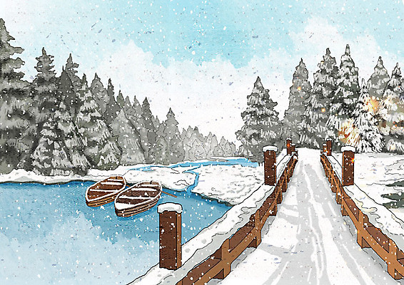 PSD 나무 행복 백그라운드 크리스마스 겨울 일러스트 날씨 풍경 사람없음 강 추위 흰색 눈 차가움 가교 겨울풍경 겨울배경 국내일러스트 자연요소 식물 건축물 계절 기념일 감정 컬러 파일형식